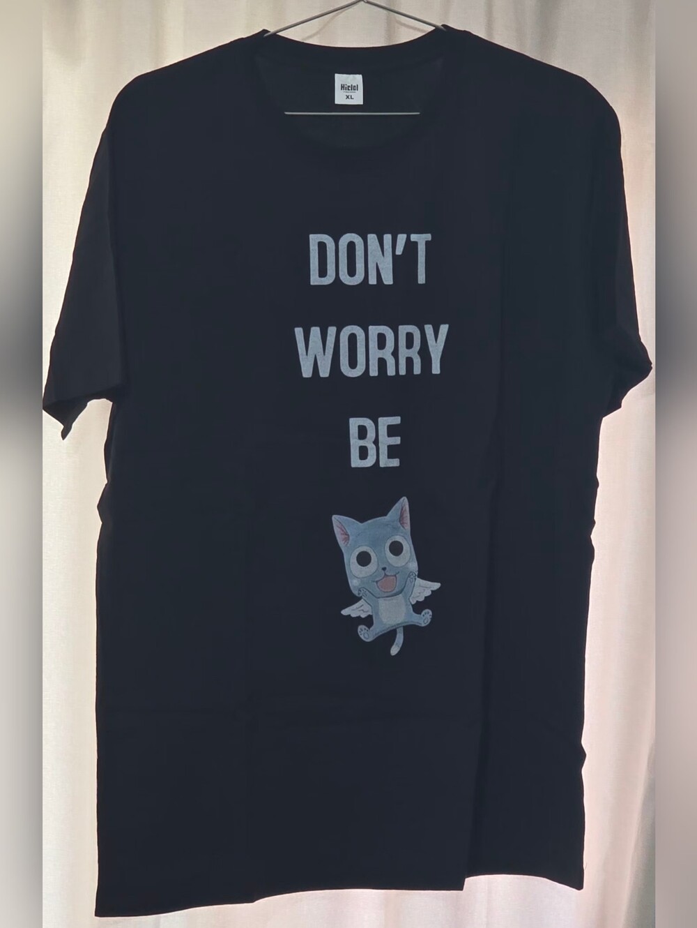 Fairy Tail Happy Don’t Worry Be Happy Anime Graphic T-Shirt Black XL Hiclol